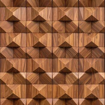 Geometric wood paneling, repeating pattern of faceted pyramids photo