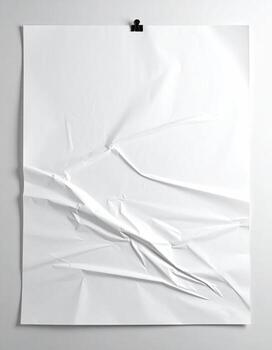Crumpled white sheet of paper affixed to a wall photo