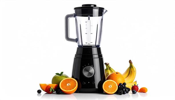 Modern black blender with fresh fruits photo