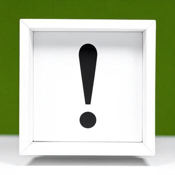 White framed exclamation point on a lime green background photo