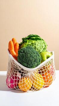 Colorful produce in a mesh bag photo