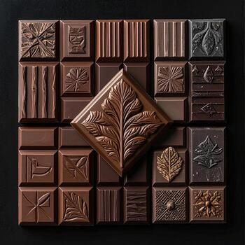 oscuro chocolate surtido, geométrico arreglo de varios formas y diseños foto