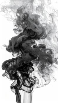 Abstract ink, smoke-like, flowing shapes in grayscale photo