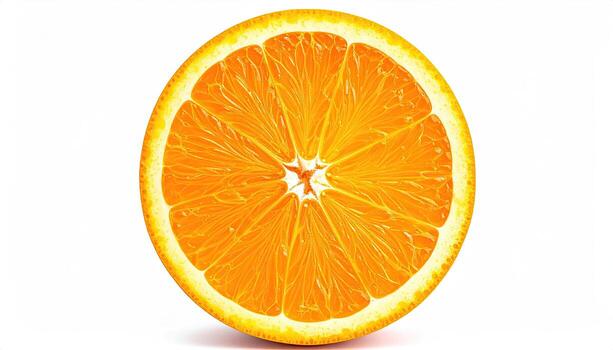 Close-up of an orange slice, vibrant and juicy, perfectly bisected, radiating segments photo