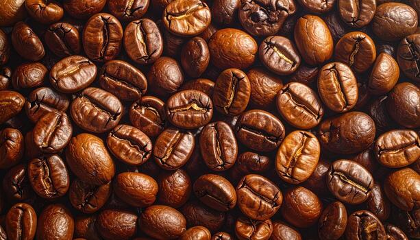 Close-up view of many coffee beans photo