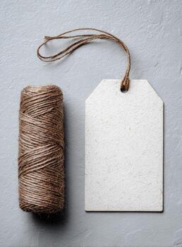 A spool of twine and a tag with a tag on it photo