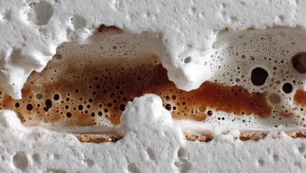 A close up of a piece of white bread with brown spots photo