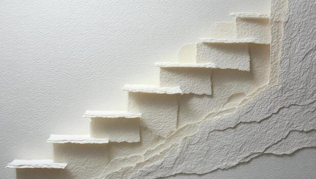 A white wall with a staircase made of paper photo