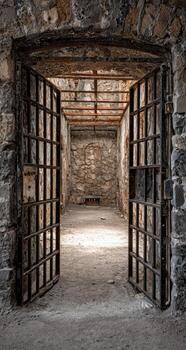An old prison cell with two doors photo