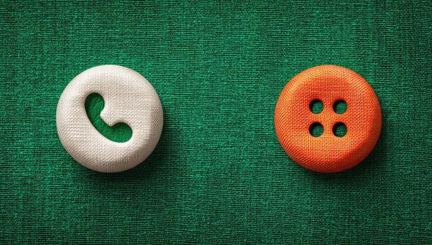 Two buttons with a phone and a button on a green cloth photo