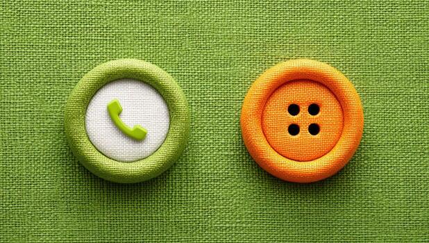 Two buttons and a green fabric with a phone photo