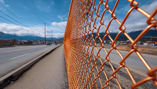 A fence with a road behind it photo