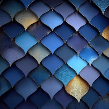 A blue and gold background with many different shapes photo