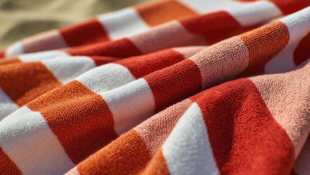 A towel with orange and white stripes on it photo