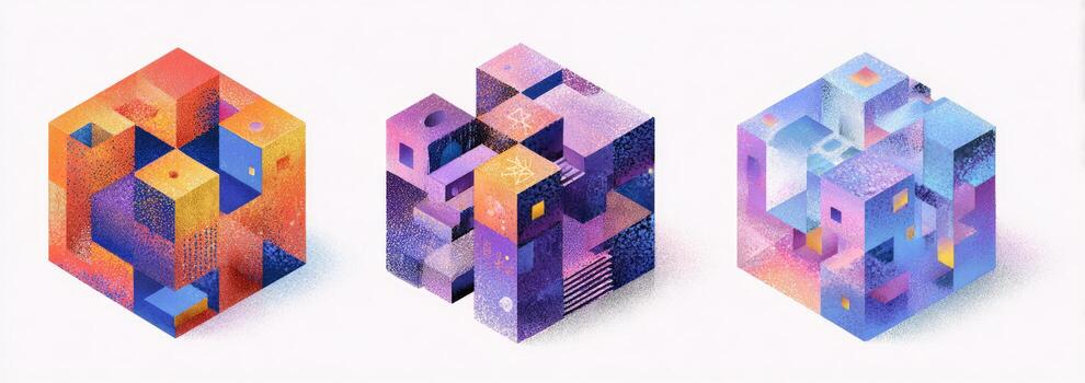 Three different colored geometric shapes on a white background photo