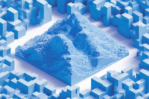 A 3d model of a mountain in a city photo