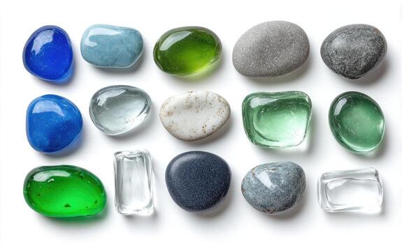 A variety of colored stones arranged in a circle photo
