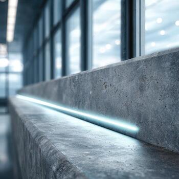 A concrete wall with a blue light on it photo