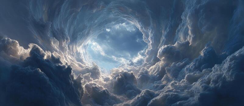 Clouds and sky with a tunnel in the middle photo
