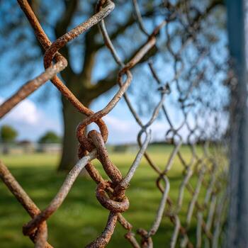 A chain link fence with a tree in the background photo