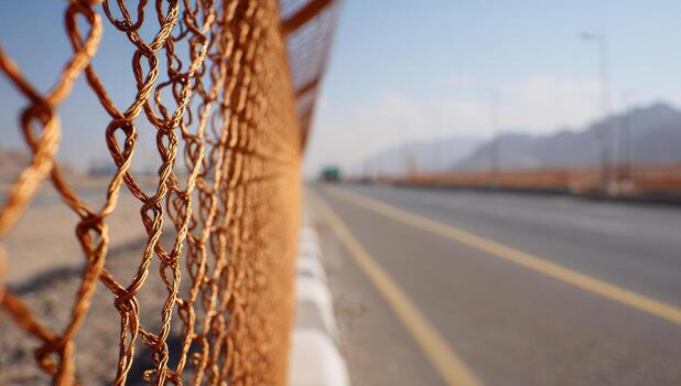 A close up of a fence on the side of a road photo