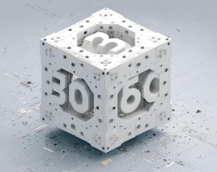 A cube with the words 360 on it photo