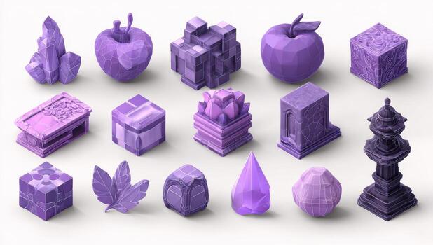 A collection of purple objects that are arranged in a circle photo