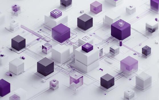 A purple and white background with cubes and squares photo