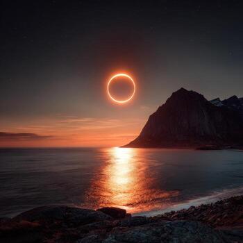 The eclipse of the sun over the ocean photo