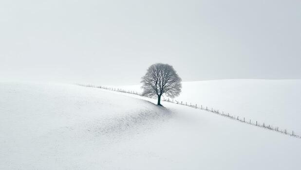 A lone tree stands alone in a snowy field photo