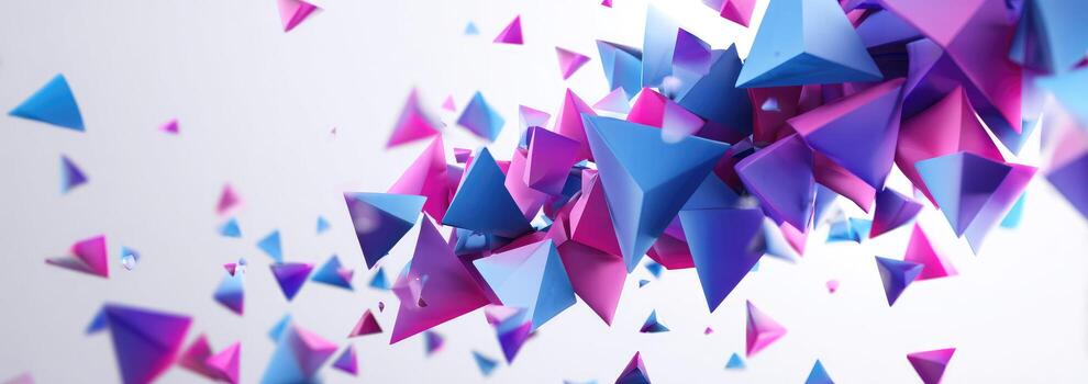 3d rendering of colorful triangles flying in the air photo
