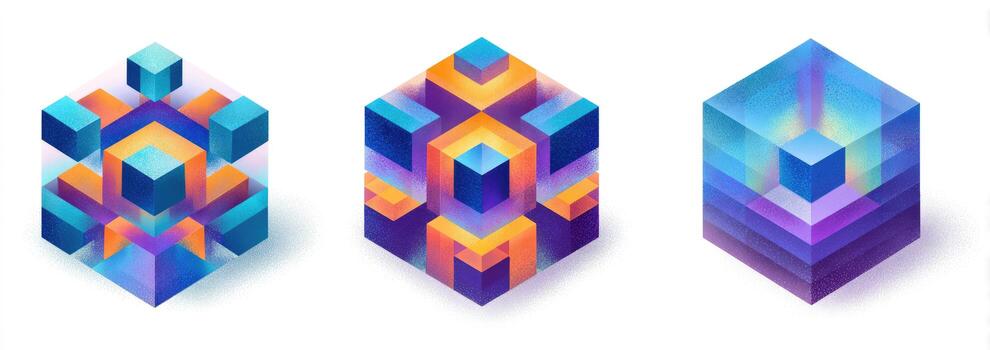 Three different geometric shapes with different colors photo