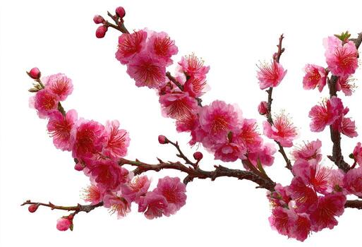 A branch of pink flowers is on a white background photo