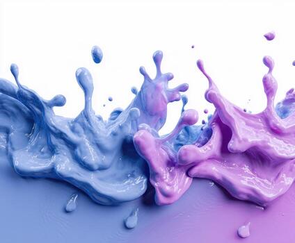 Pink and blue liquid splashes on a white background photo