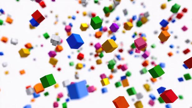 Colorful cubes falling down on a white background photo