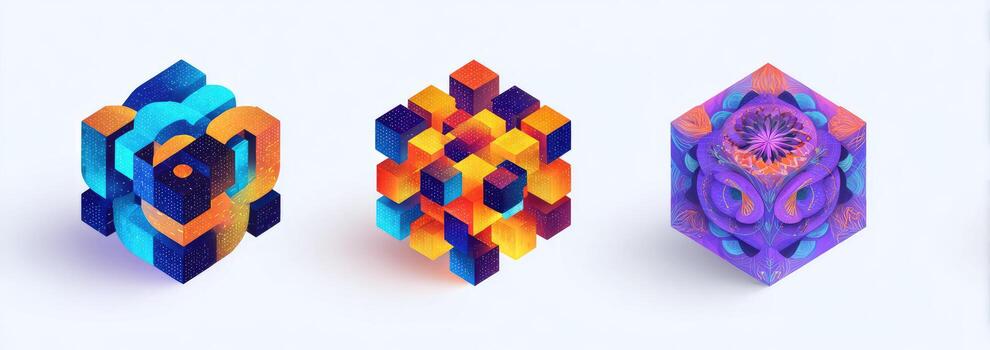 Four different colored geometric shapes on a white background photo