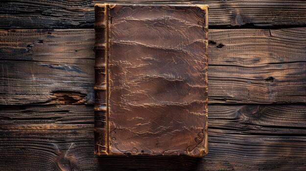 An old book on a wooden table photo