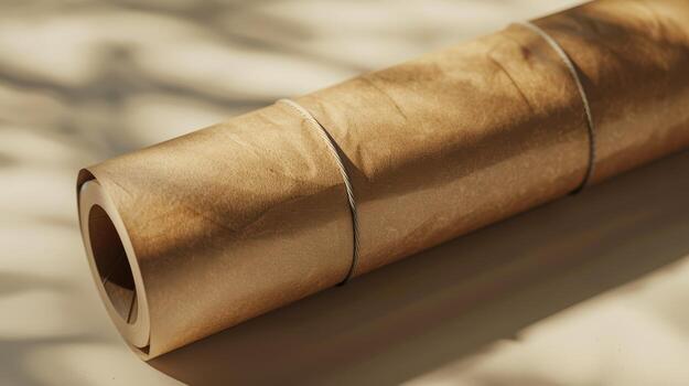A roll of brown paper sitting on top of a table photo