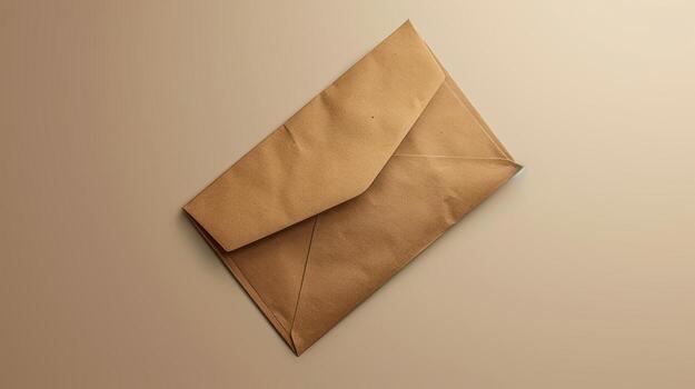 An open brown envelope on a beige background photo