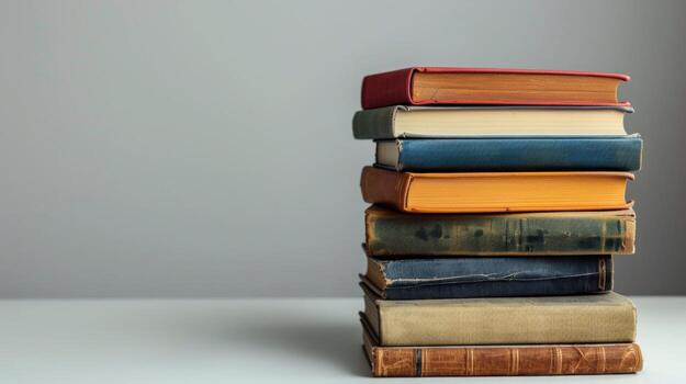 Stack of old books on a table photo