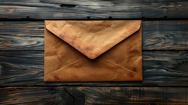 An envelope on a wooden background photo