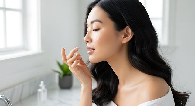 Professional Studio Portrait of Asian Model Using Face Serum photo