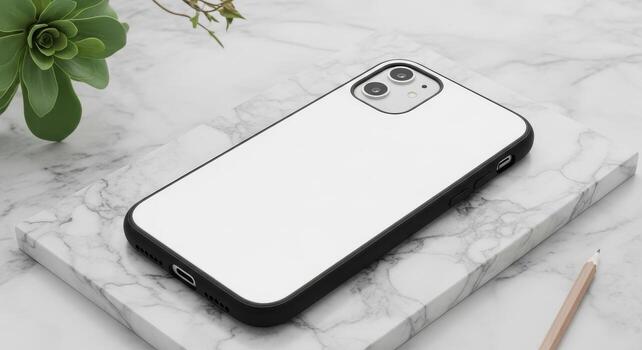 White Phone Case Mockup on Marble Desk for Custom Design Presentation photo
