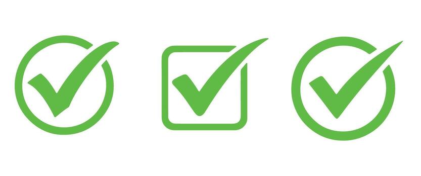 Green checkmarks in circles and square icons set vector