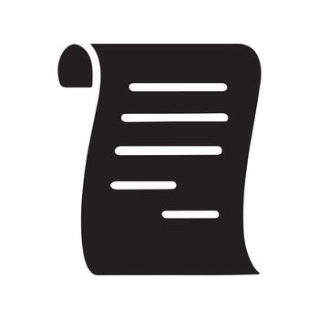 Black silhouette of a rolled document with lines of text vector