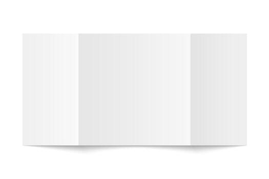 white blank vertical three panel gate fold opened on white background. Trifold, leaflet, brochure, booklet, flyer or invitation card mockup. Mock up back side isolated. vector