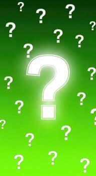 A vibrant green background filled with multiple question marks of varying sizes and brightness photo