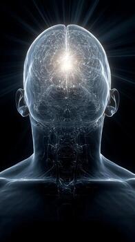 Human Brain Scan with Glowing Light Representing Thought, Awareness, and Intelligence photo