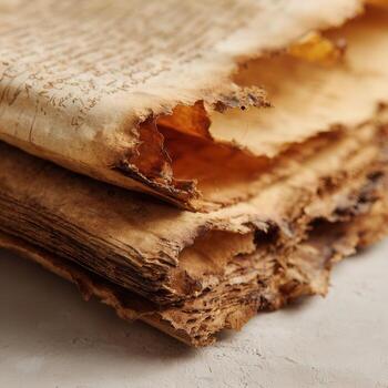 Ancient parchment documents with weathered texture evoke history, knowledge, and scholarly pursuits photo