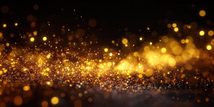 Stunning golden bokeh lights sparkling against a dark backdrop for a magical elegant effect photo